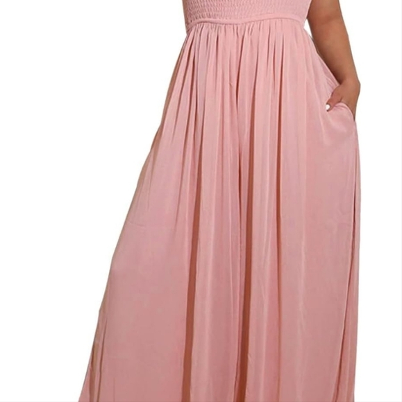 Rose Pink Strapless Wide-Leg Jumpsuit | Size L | NWOT | Flowy & Flattering - Picture 4 of 11